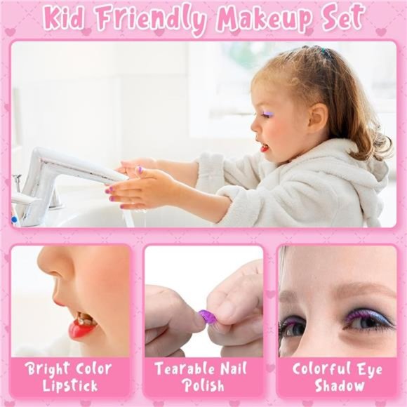 Washable Makeup Kit with Cosmetic Case (Pink) For Kids - Picture 6 of 6